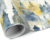 Cadeau Aquarelle Châteaux Papier d'enveloppement - bleu e (Coin rond)