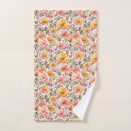 Cadeau aquarelle Fleurs sauvages Jaune Orange Rose (Serviette à main)