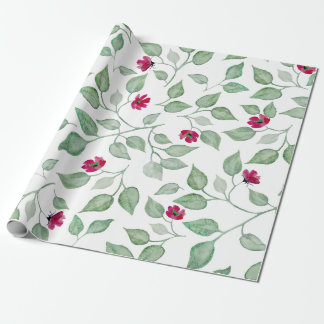 Cadeau Aquarelle Floral Vert Feuilles papier d'enveloppem