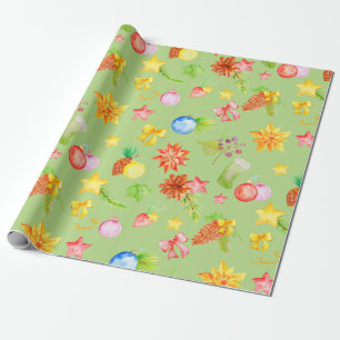 Cadeau Aquarelle Papier d'enveloppement de Noël Vert