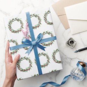 Cadeau Aquarelle Wreath Papier d'enveloppement de Noël