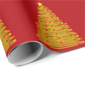 Cadeau Arbre de Noël or sur papier à enveloppement rouge (Coin rond)