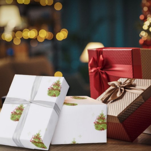 Cadeau Arbre de Noël vert Ornements rouges Papier à envel