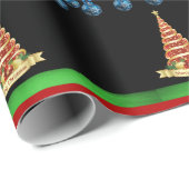 Cadeau Arbre en papier de Noël noir (Coin rond)