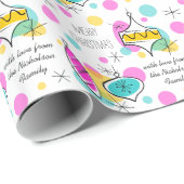 Cadeau Arbre rétro Baubles 2 Papier d'emballage texte (Coin rond)