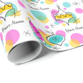 Cadeau Arbre rétro Baubles Nom papier d'emballage (Coin rond)