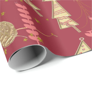 Cadeau Arbres de Noël d'or Enveloppement Papier Bourgogne