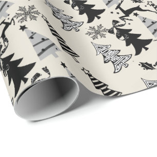 Cadeau Arbres de Noël Enveloppement Papier Beige Noir