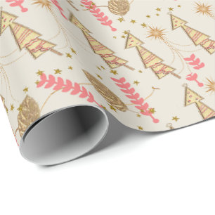Cadeau Arbres de Noël Or Enveloppement Papier Beige