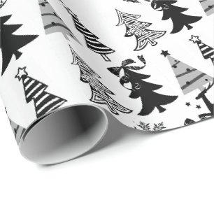 Cadeau Arbres de Noël Papier à envelopper noir blanc gris