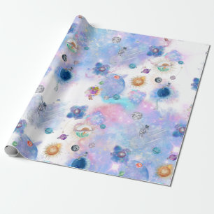 Cadeau Astronautes et planètes enveloppant du papier