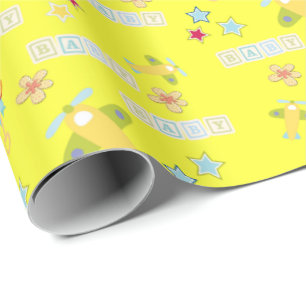 Cadeau Avion Jaune Bébé Floral Papier à envelopper