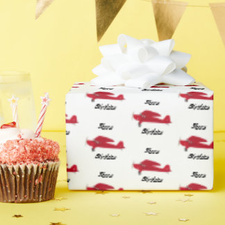 Cadeau Avion rouge vintage Joyeux papier d'enveloppement