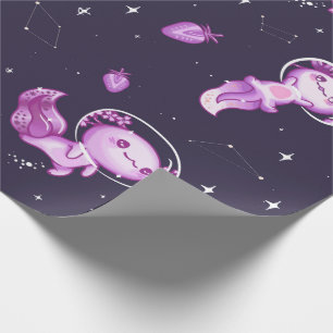 Cadeau Axolotls violets dans le papier d'enveloppement sp