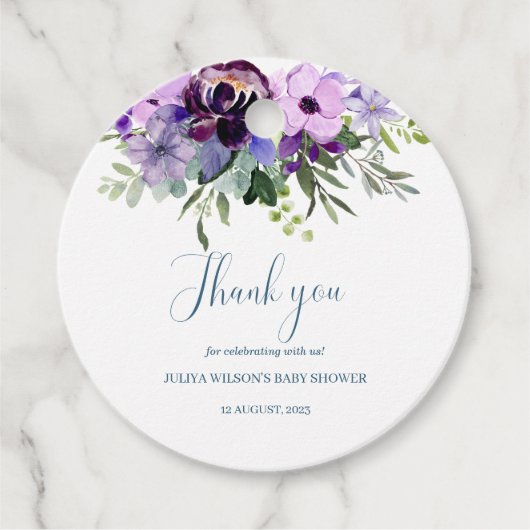 Cadeau baby shower fleuri violet Favoriser les étiquettes (Devant)