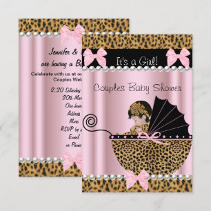 Cadeau Baby Shower Schattig Meisje Roze Luipaard Kaart
