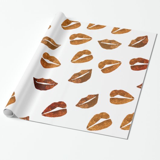 Cadeau Baisers Gold Lips Envelopper du papier (Déroulé)