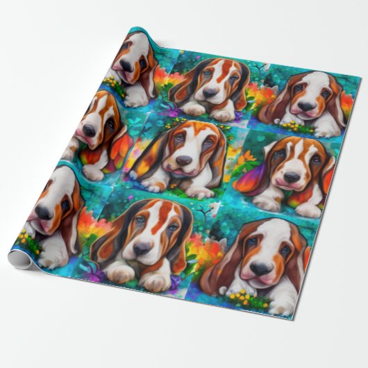 Cadeau Basset hound dogs motif Wrapper Papier (Déroulé)