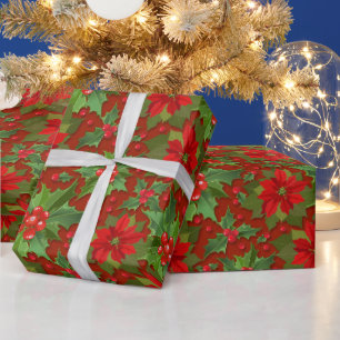 Cadeau Beau Noël Holly Green Red Wrapping Papier
