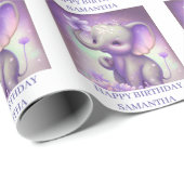Cadeau Beau papier d'enveloppement éléphant PURPLE (Coin rond)