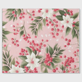 Cadeau Beau papier floral de Noël rose (Plat)