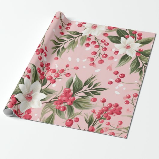 Cadeau Beau papier floral de Noël rose (Déroulé)