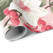Cadeau Beau papier floral de Noël rose (Coin rond)