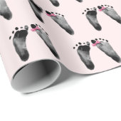 Cadeau Bébé fille avec Empreintes Bow Papier à envelopper (Coin rond)