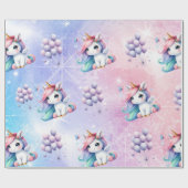 Cadeau Belle Unicorne avec papier enveloppant à ballons (Plat)