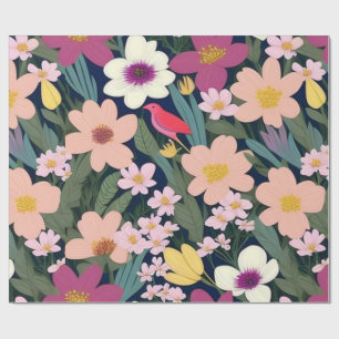 Cadeau Belles fleurs colorées et oiseaux Papier d'envelop