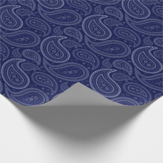 Cadeau Blanc de Paisley sur le papier d'emballage de bleu (Coin)