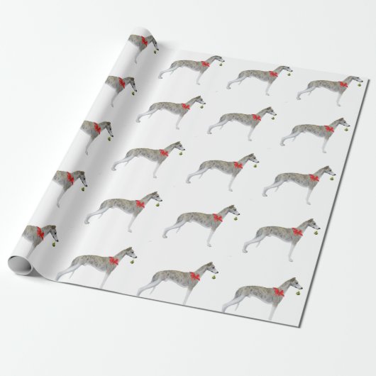 Cadeau Blanc de papier d'emballage de Noël de whippet (Déroulé)