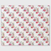 Cadeau Blanc| Papier à enveloppement de Noël pour chiots  (Plat)