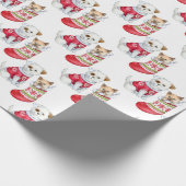 Cadeau Blanc| Papier à enveloppement de Noël pour chiots  (Coin)