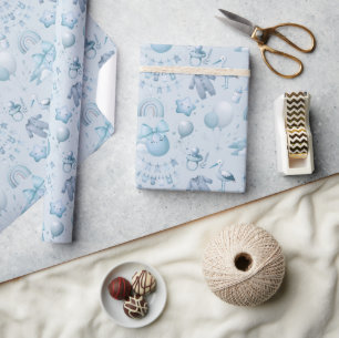Cadeau Bleu Baby shower mignonne Papier à envelopper roul