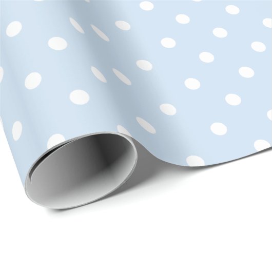 Cadeau Bleu bébé | Papier blanc à enveloppement à points (Coin rond)