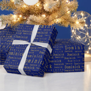 Cadeau Bleu et Or Nom Papier d'emballage personnalisé