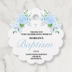 Cadeau Blue Floral Boy Baptism Favoriser les étiquettes