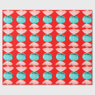 Cadeau Bonbons bleu et rose sur papier d'enveloppement ro