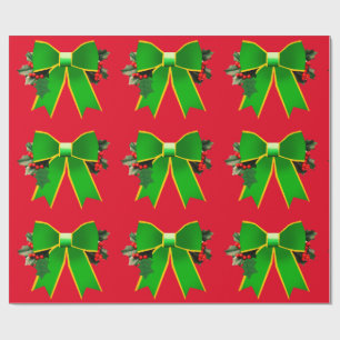 Cadeau Bow vert avec papier à enveloppement rouge creux