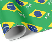 Cadeau Brésil Papier écorce, vert, drapeau brésilien (Coin rond)