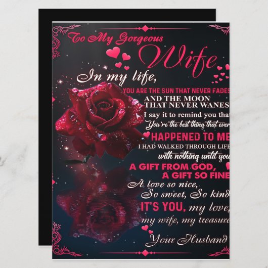 Cadeau brief aan mijn vrouw, koppel liefde trouwca menu (Voorkant / Achterkant)