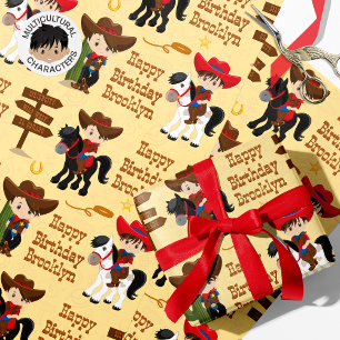 Cadeau Brunette Cowboy Papier d'enveloppement personnalis