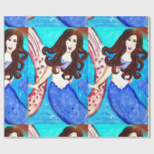 Cadeau brunette mermaid papier d'emballage (Plat)
