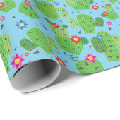 Cadeau Cactus je papier d'emballage d'extérieur (bleu) - (Coin rond)
