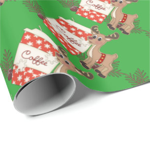 Cadeau Café de Noël et papier d'emballage de renne