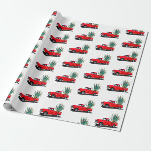 Cadeau Camion rouge avec cactus d'agave, papier d'emballa