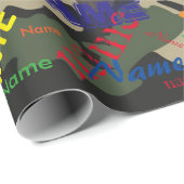 Cadeau Camo vert Ajouter un nom Papier d'enveloppement pe (Coin rond)