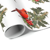 Cadeau Cardinal sur le papier d'enveloppement Holly (Coin rond)