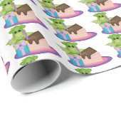 Cadeau Caricature de dragon d'anniversaire papier d'embal (Coin rond)